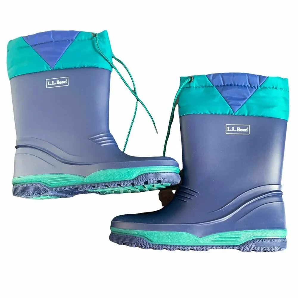 Vintage LL Bean Womens Blue Rubber Insulated Pull On Rain Wellies Boots Size 5 - Picture 1 of 10